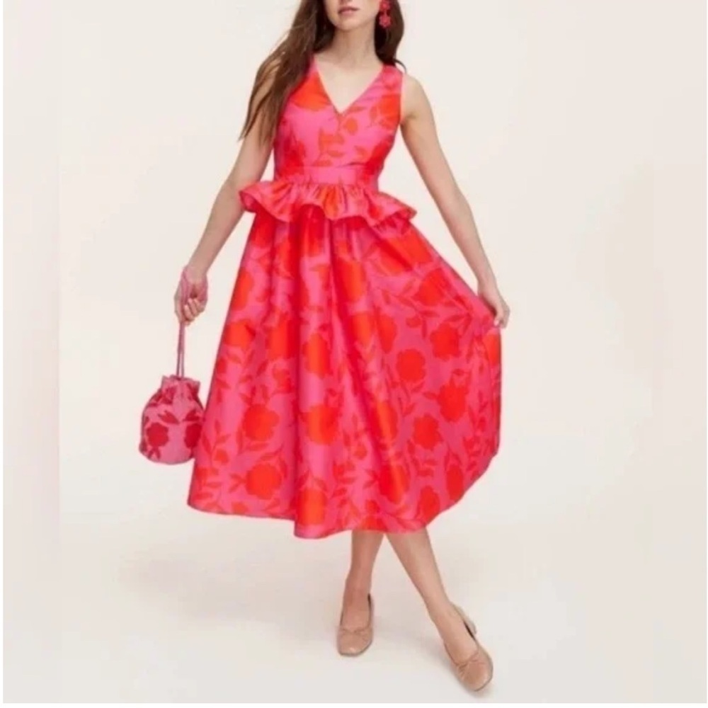 New W/Out Tags Kate Spade For Target Floral Midi Dress W/Peplum Waist Size 10